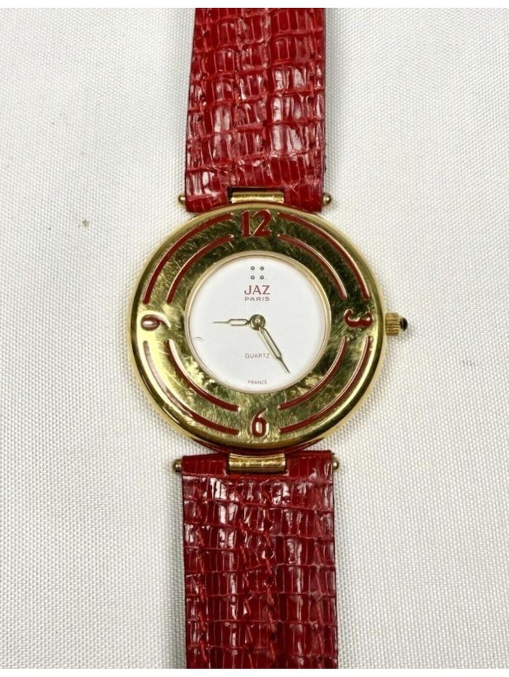 Rare Jaz Paris Watch Red Leather Band Back Plate Loose